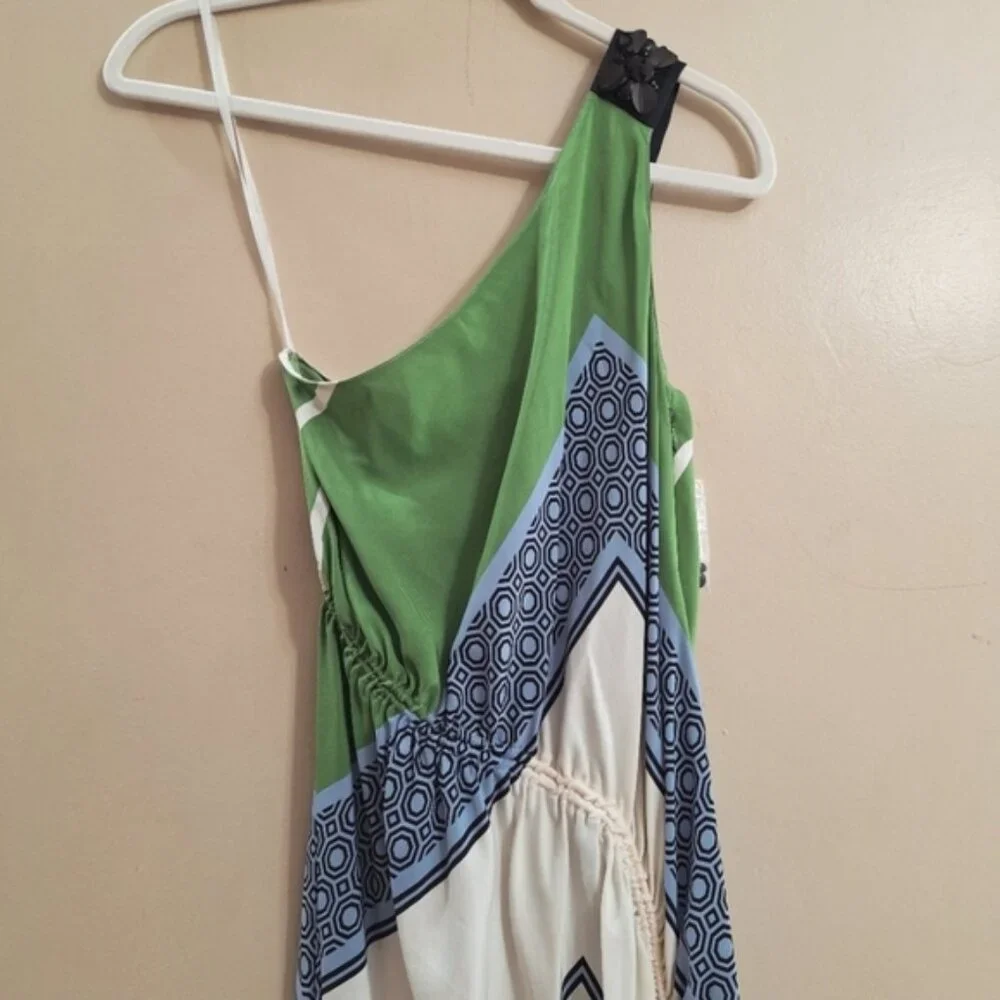 Tory Burch Womens White green One Shoulder Sloane Silk Dress NWT Sz 2 - Picture 11 of 12